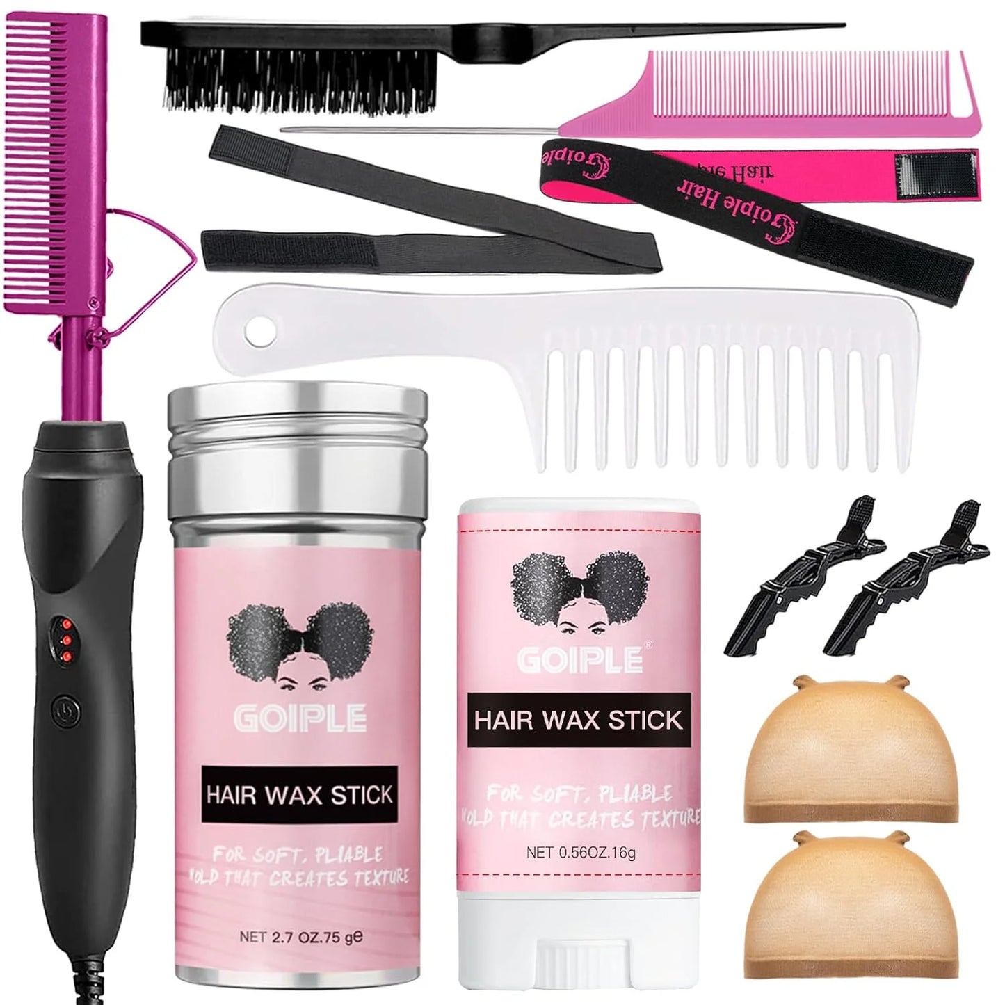 Electric Hot Heating Comb Curling Iron Pressing Comb for Wig Fast Heating Straightening Brush Hair Wax Stick Styling Tool Set