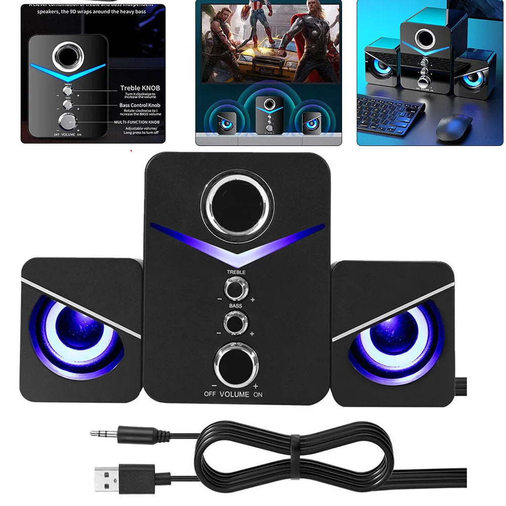 USB Computer LED Speakers Subwoofer For Desktop PC