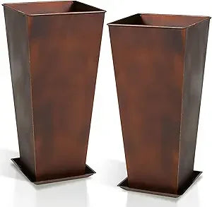 Worth Garden 28 Inch Large Red Glazed Metal Planter Set of 2