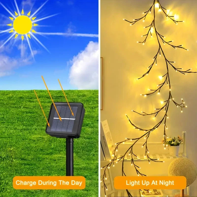1pcs Solar Willow Vine Light 72/96 LED 8 Modes Waterproof Courtyard Decorative Lights for Outdoor Gardens Holiday Weddings
