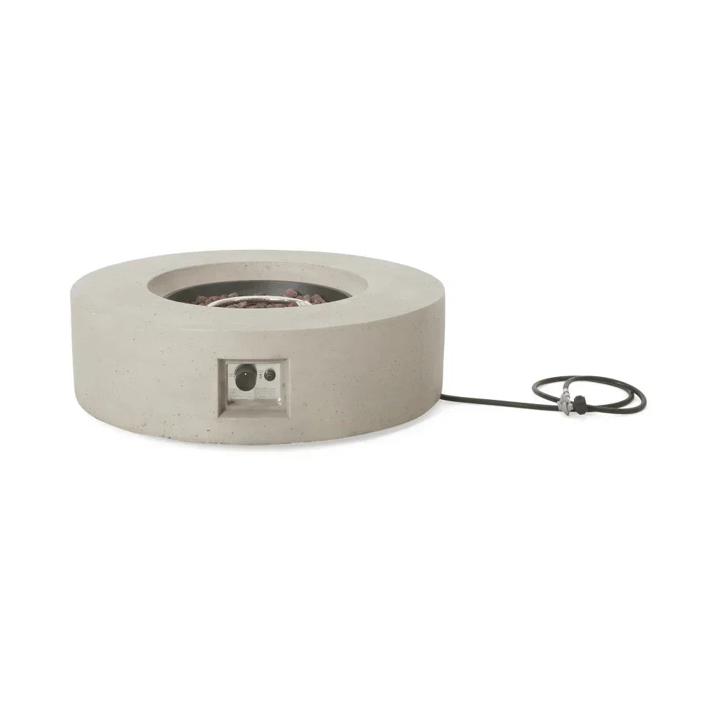 50000 BTU Round Outdoor Concrete Propane Fire Pit Modern Light Grey for Patio Garden Backyard No Assembly Needed for Camping