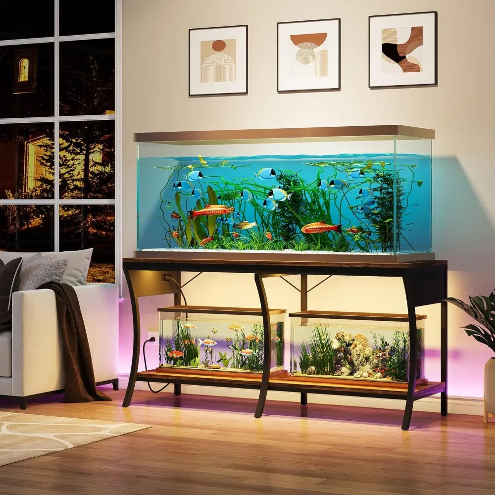 55 To 90 Gallon Fish Tank Stand Two Tier With LED Light