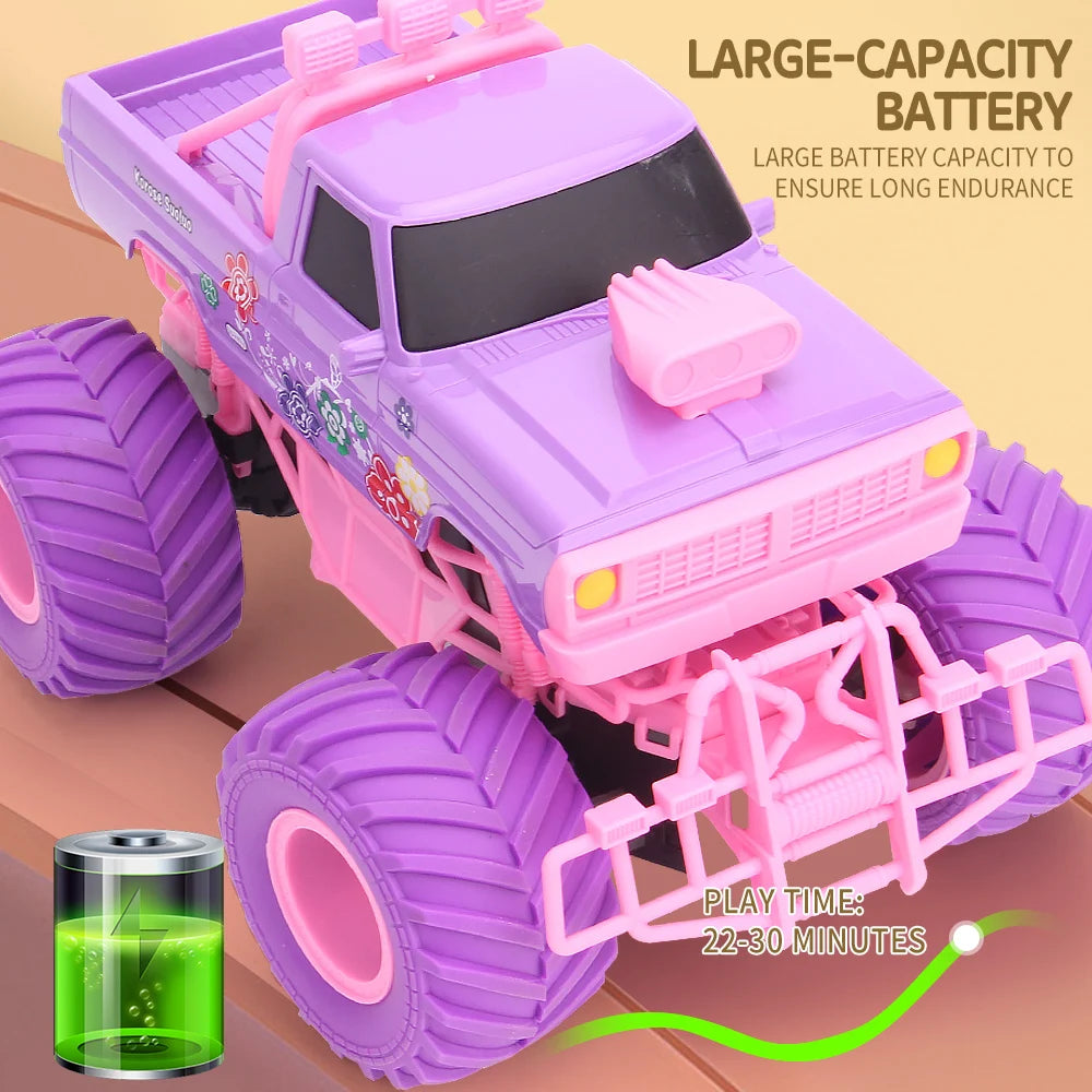 RC Car Electric Drive Off-Road Big Wheel 2.4G Cross-Country High Speed Purple Remote Control Trucks Princess Girls Toys for Kids