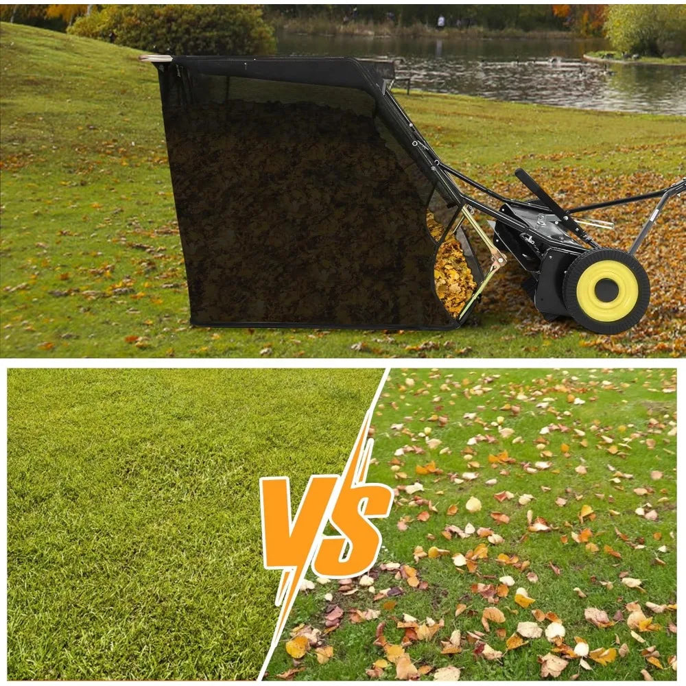Tow Behind Lawn Sweeper 44 Inch, Large Capacity Heavy Duty Leaf & Grass Collector with Adjustable Sweeping Height, Dumping Rope