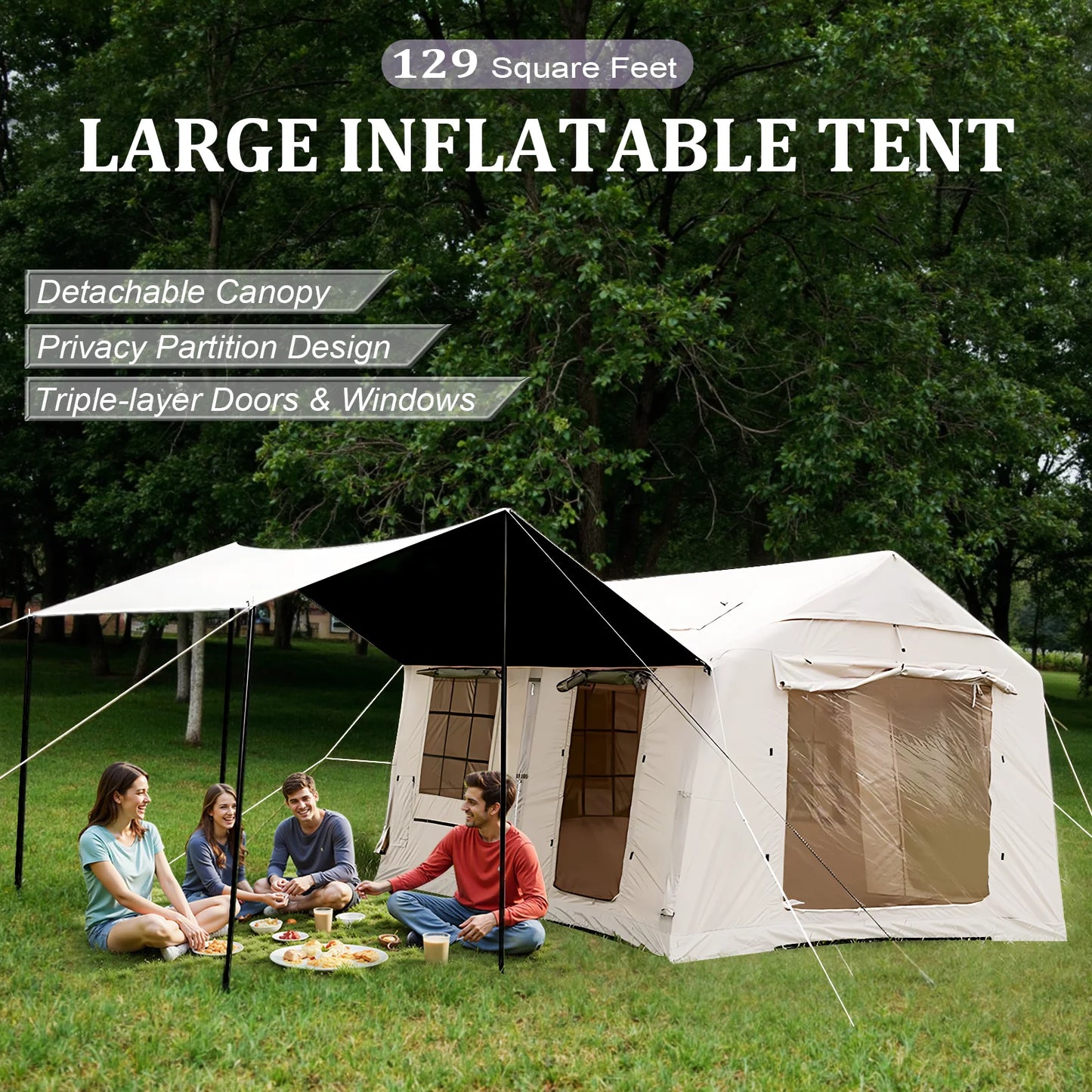 135 Square Feet Inflatable Tent With Blackout Canopy 4 Season Glamping Tent Blow Up Tent For Camping Air Tent Outdoor Camping
