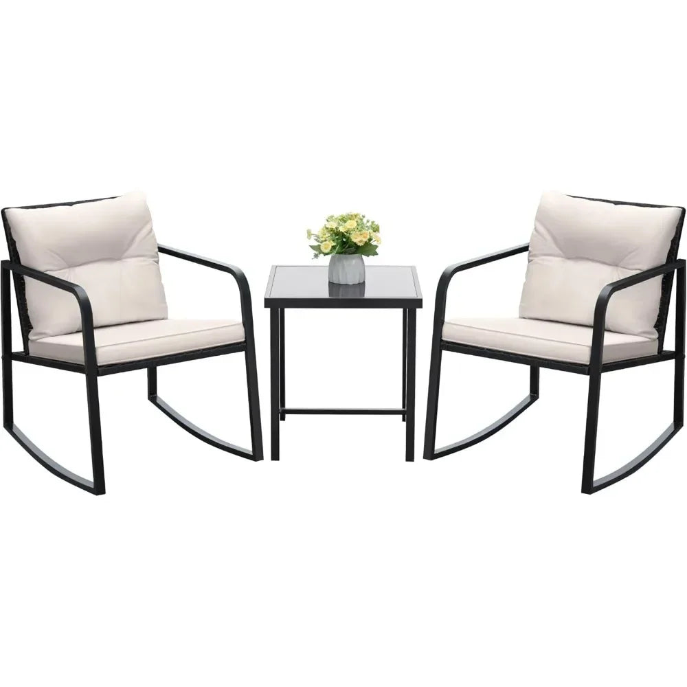 2 Piece Rocking Bistro Set Wicker Patio Outdoor Furniture