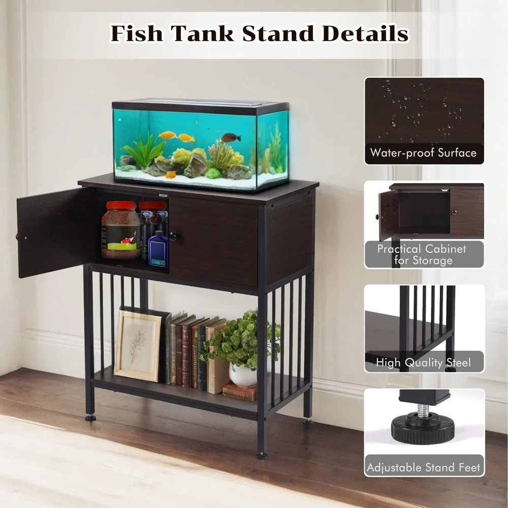 Metal Fish Tank Stand With Cabinet For 20 To 29 Gallons