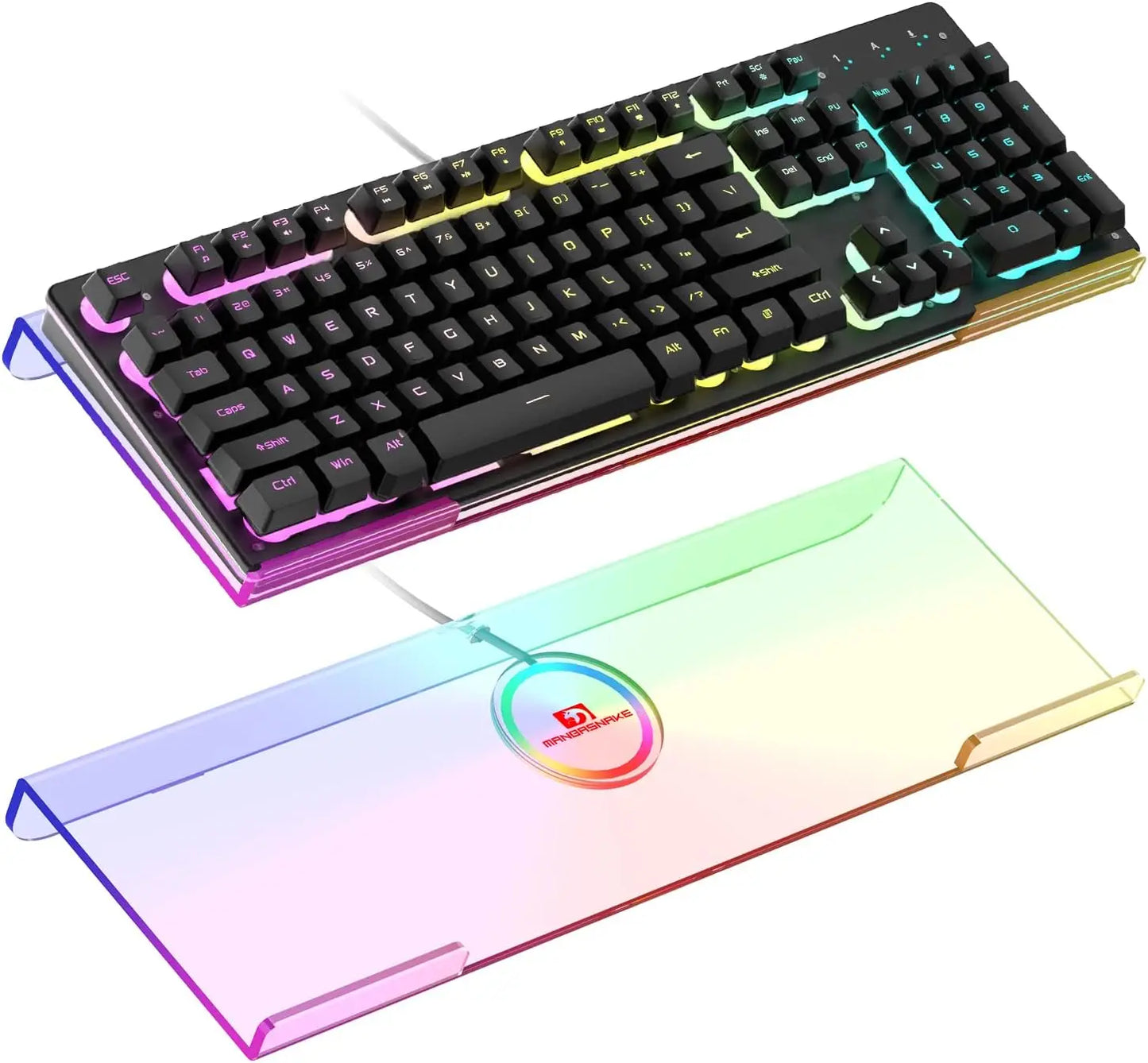 MAMBASNAKE Clear 366 Kinds RGB Acrylic Tilted Computer Keyboard Holder,PC Keyboard Stand Tray Holder for Easy Ergonomic Typing
