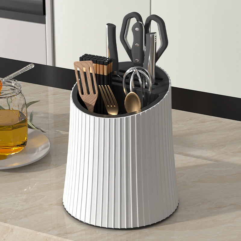 360 Degree Rotate Utensil Holder With Drainage Countertop