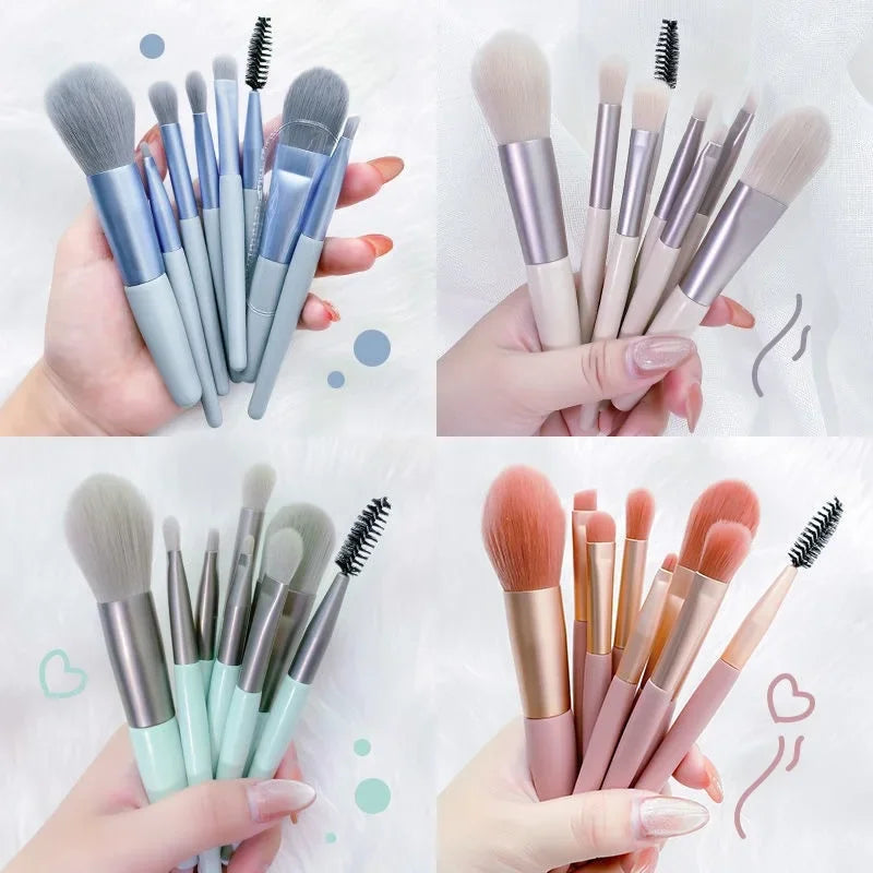 8 Piece Foundation Macaron Makeup Brush Set Concealer Blush