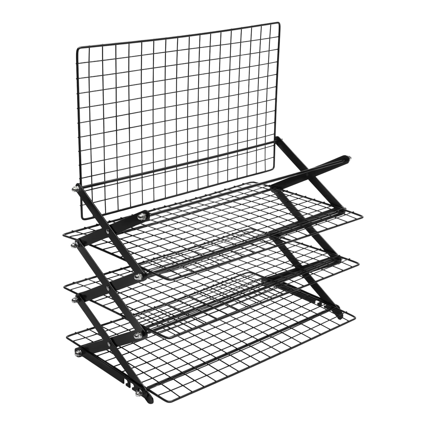 4-Tier Foldable Iron Cooling Rack, Outdoor Camping Black Stand Rack, Grilling Drying Rack for Picnic, BBQ to Hold Food, Utensils