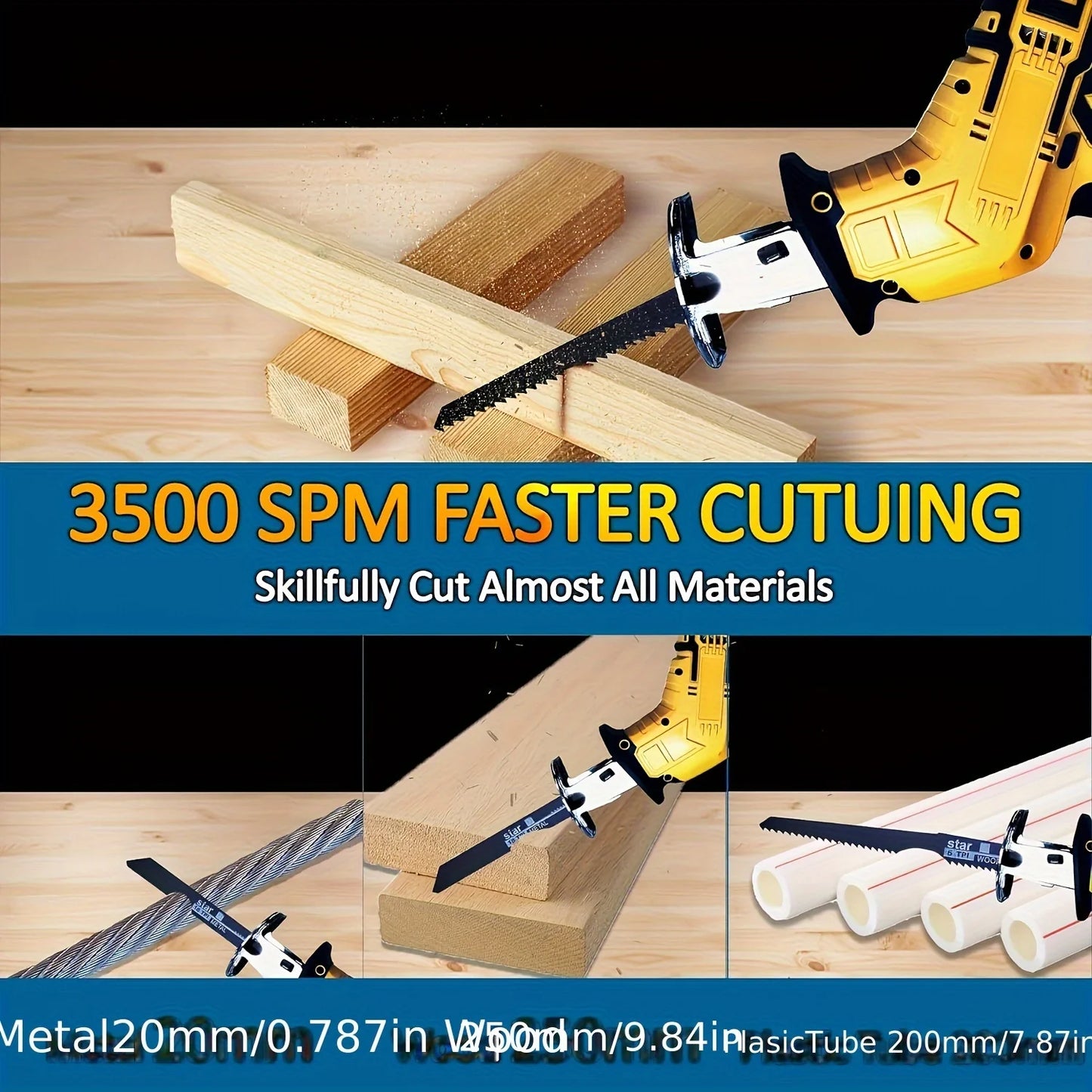 Cordless Reciprocating Saw Compatible With DeWalt 20V Battery,0-3500SPM Variable Speed,4 Saw Blades Kit(Tool Only)