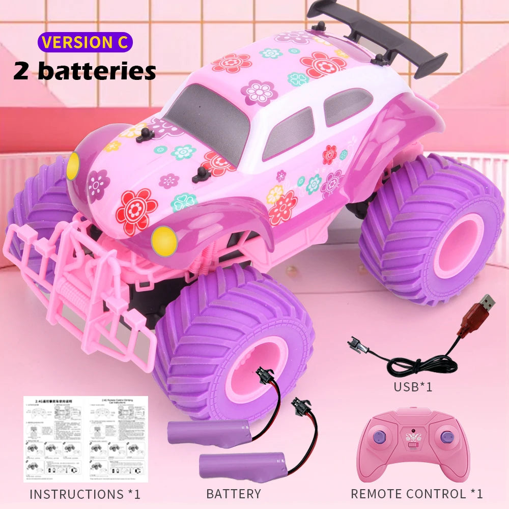 RC Car Electric Drive Off-Road Big Wheel 2.4G Cross-Country High Speed Purple Remote Control Trucks Princess Girls Toys for Kids