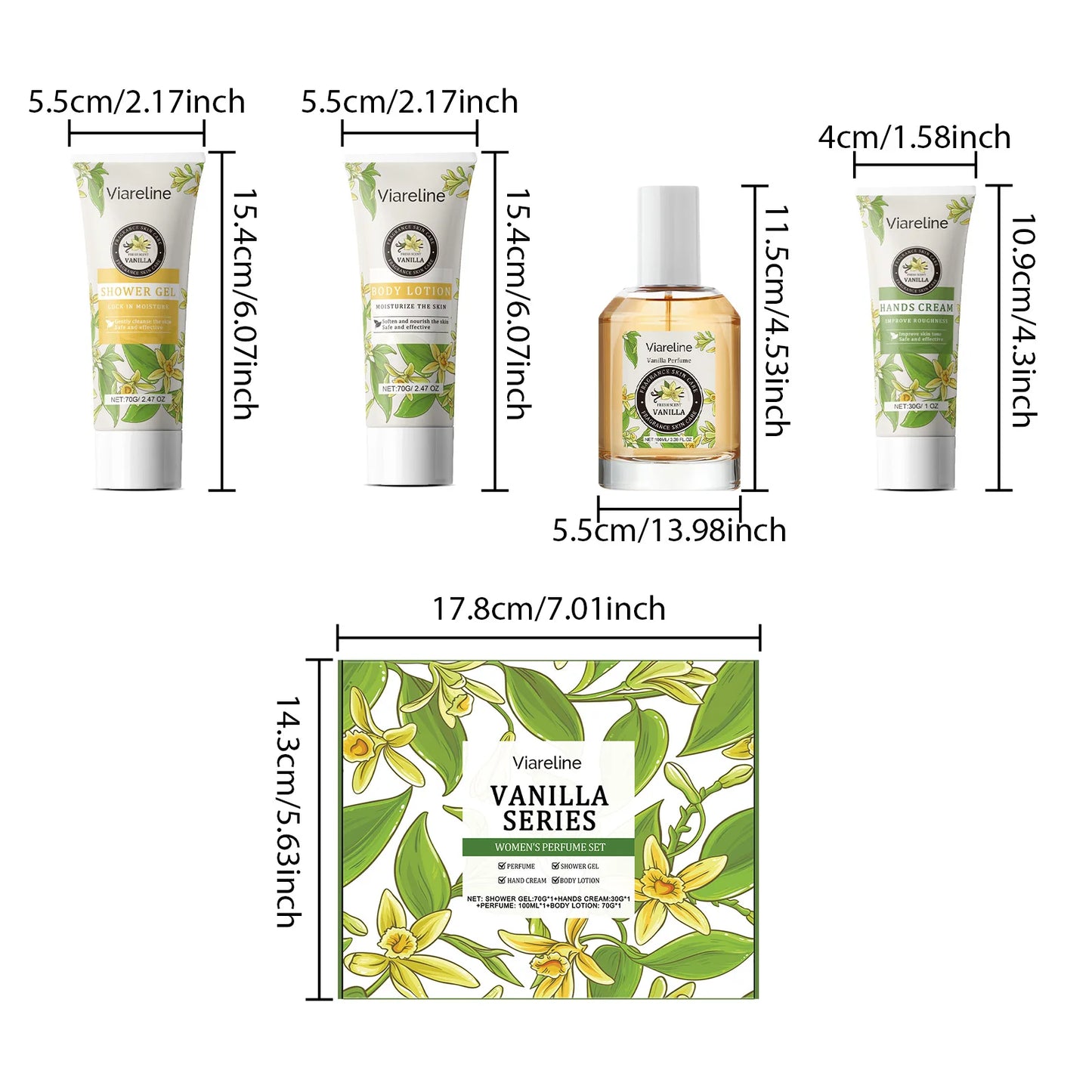 Oceaura Vanilla Women Perfume Skin Care Set Refreshing Moisturizing Improve Skin Elasticity Reduce Roughness Deep Cleaning Set