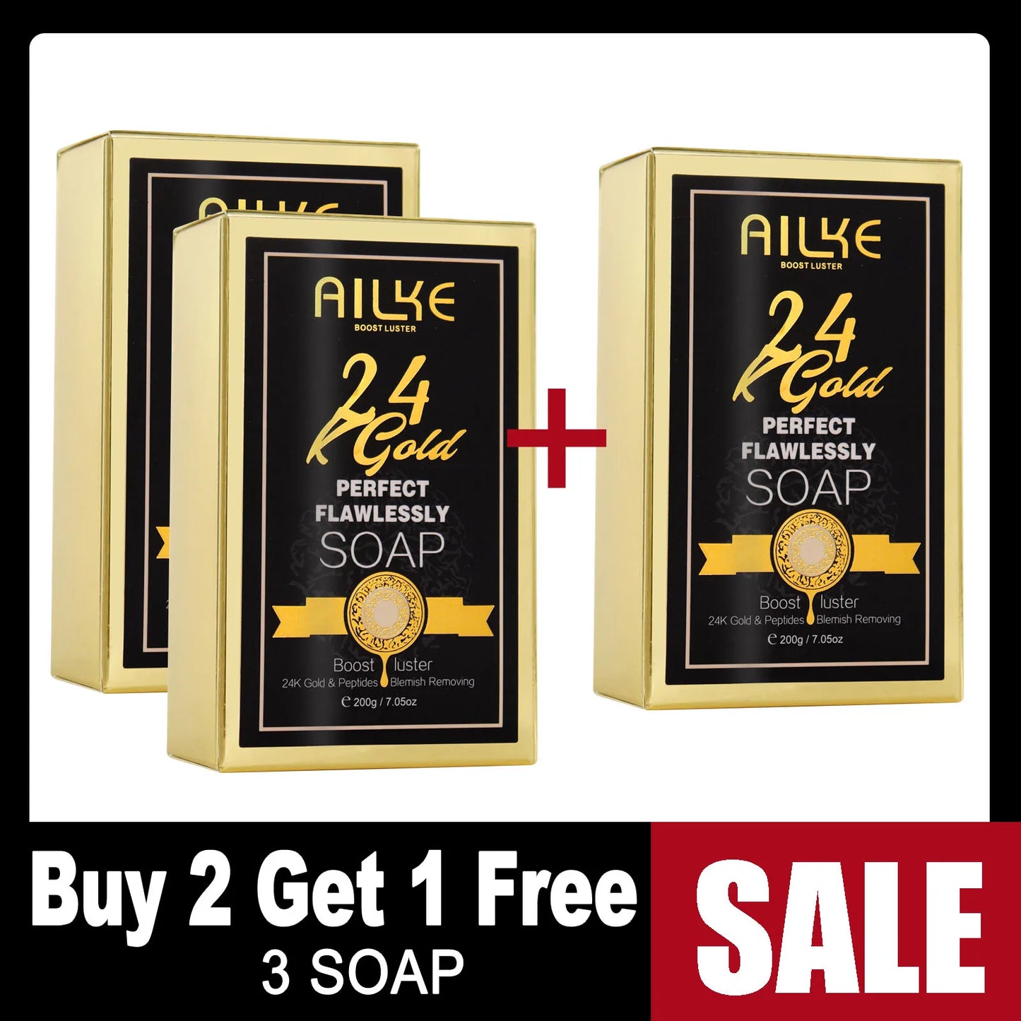 AILKE 24k Gold Perfect Flawlessly Soap, Brighten Skin, Oil Control, Exfoliating, Long-Lasting Scent, For Face & Body, 200g/7 oz