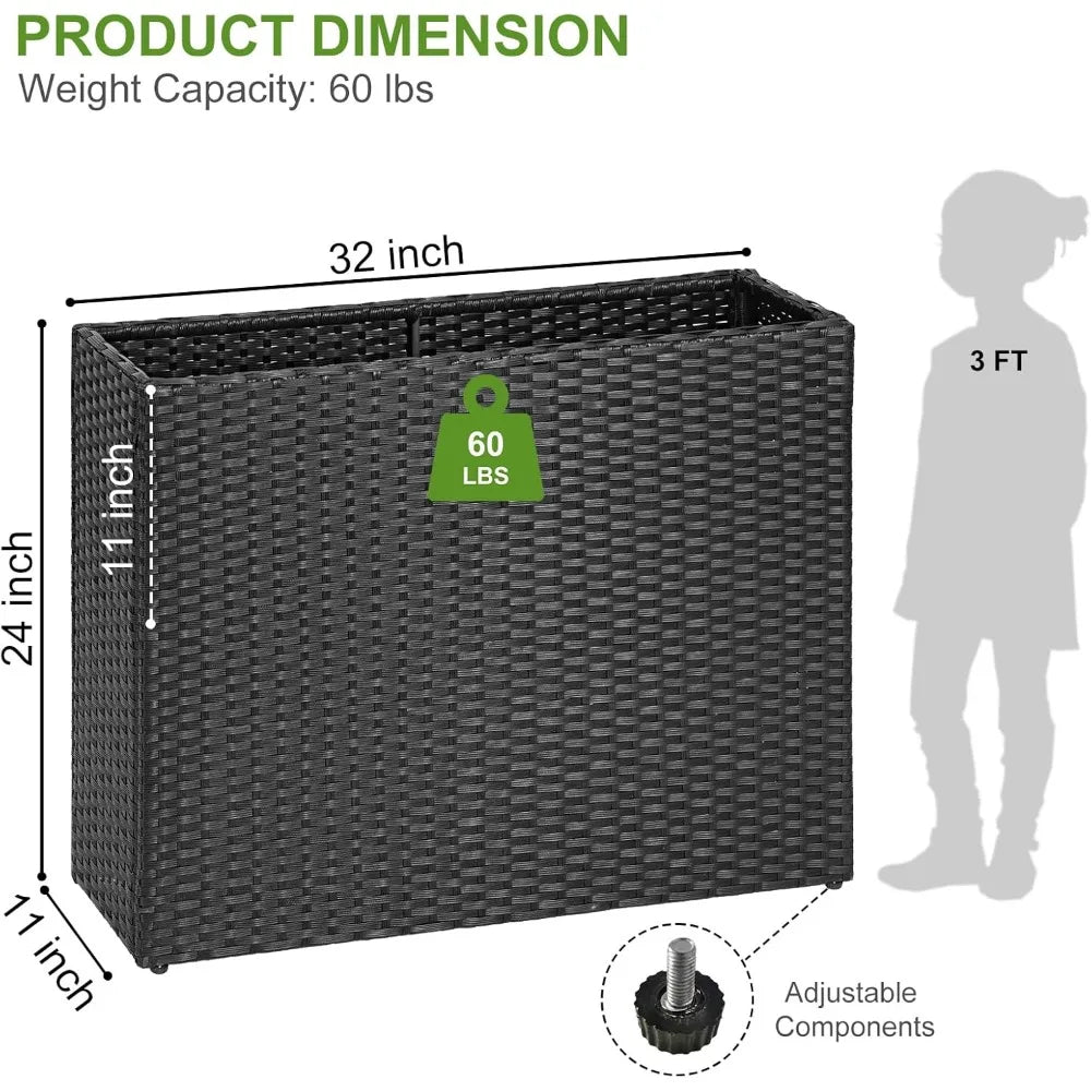 LEWIS&WAYNE Tall Planters for Outdoor Plants Handmade Wicker Large Rectangular Block Planter Box with Removable Liners Modern Pl
