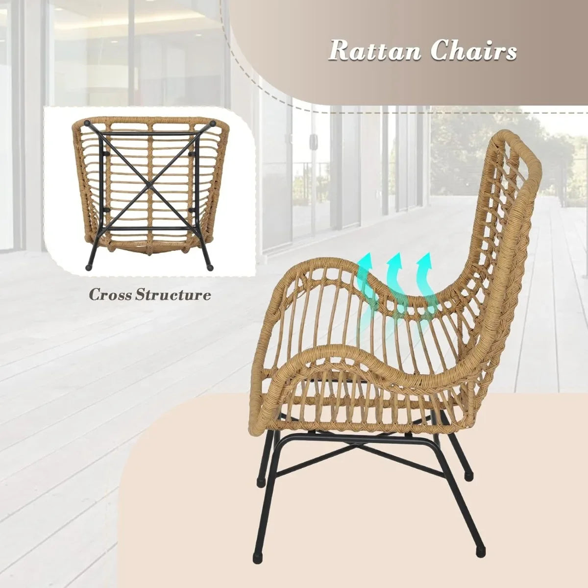 Modern 3 Piece Outdoor Rattan Set With Cushions Grey
