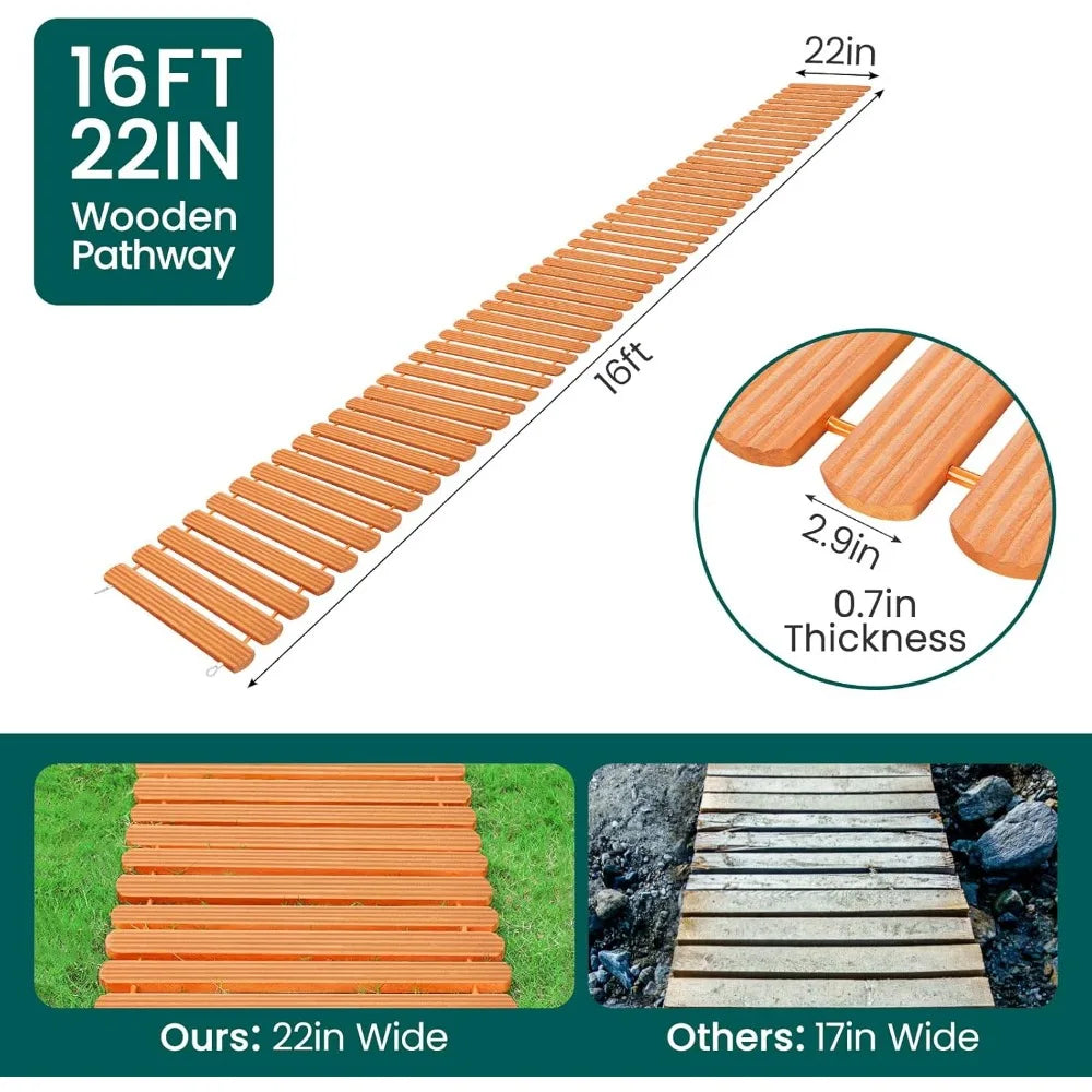 16Ft Wooden Garden Pathway Wider Outdoor Cedar Boardwalk