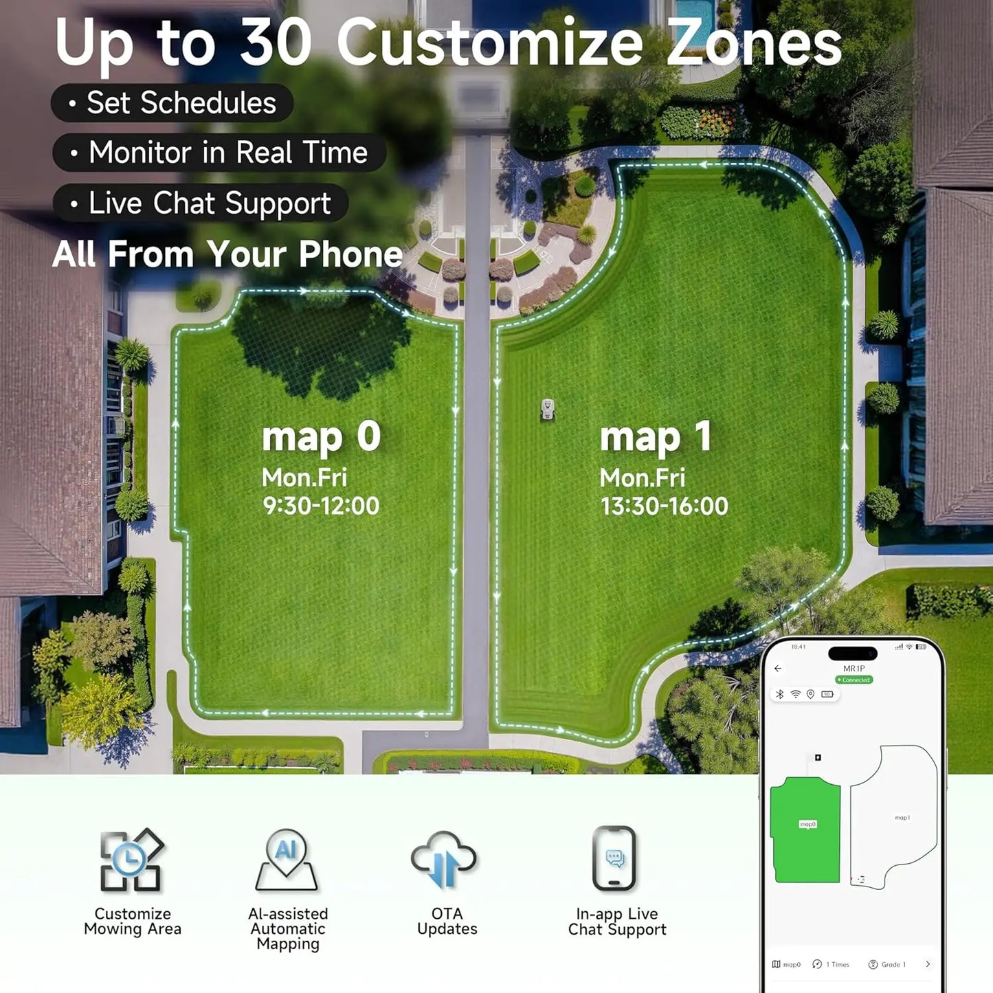 Customizable Robot Lawn Mower 1.5 Acre RTK Vision Mapping