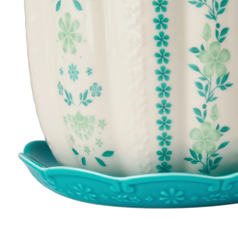 8 Inch Floral Patterned Scallop Planter Ceramic Pot Decor