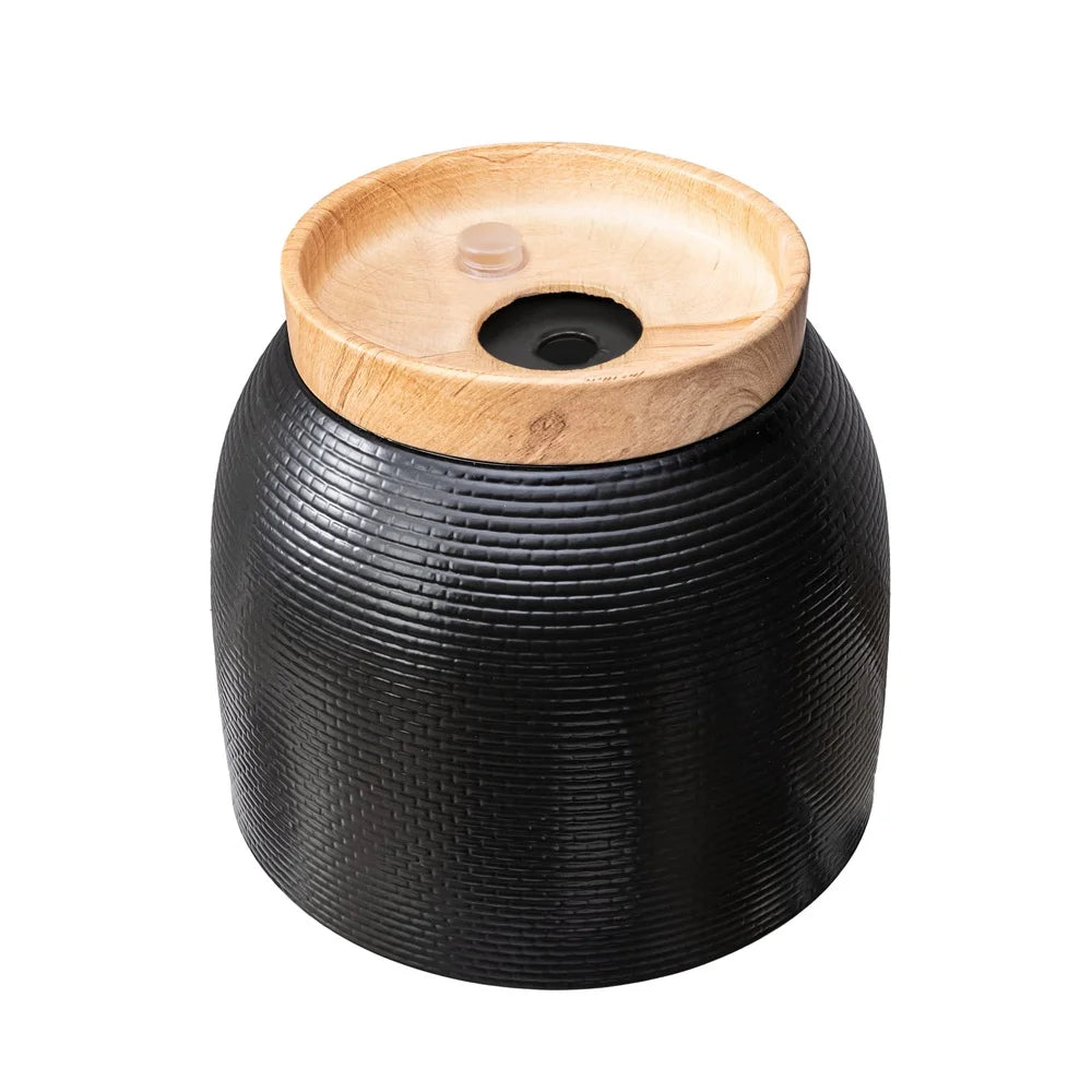 10 Inch Black Ceramic Planter With Wood Base Drainage
