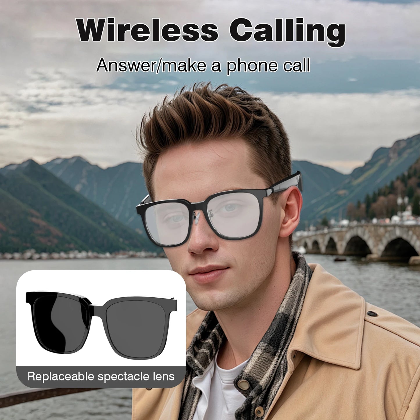 Smart glasses, wireless calls, intelligent noise reduction, touch voice assistant, music playback, unisex UV-proof glasses