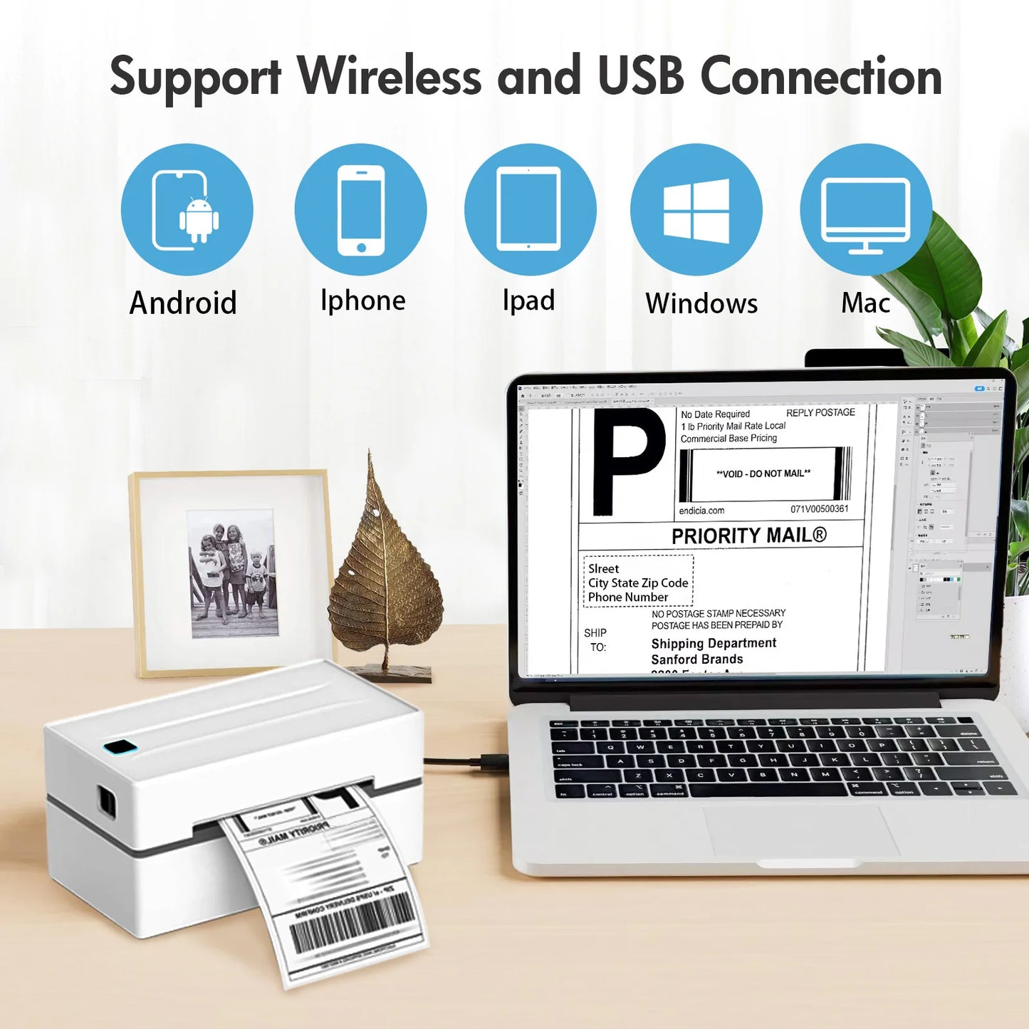 TakeYou Thermal Label Printer Portable 4x6 300DPI WiFi USB