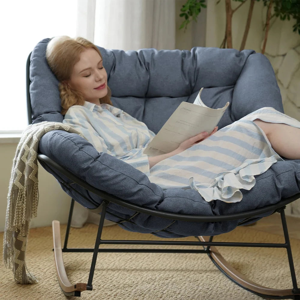 Oversized Papasan Rocking Chair With Cushion For Patio