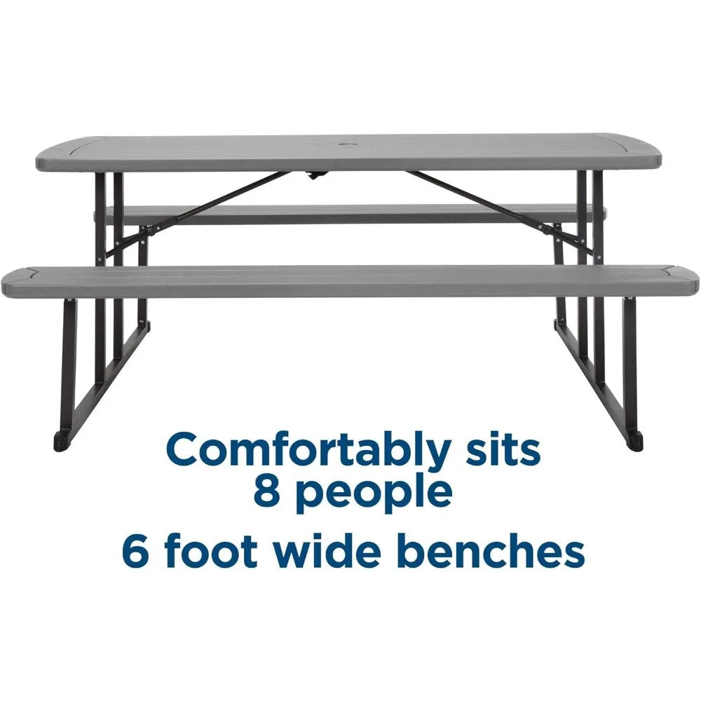 Outdoor Folding Picnic Table 6 Ft Dark Gray Woodgrain Resin