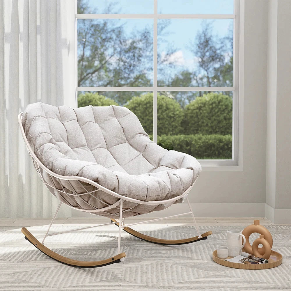Oversized Papasan Rocking Chair With Cushion For Patio