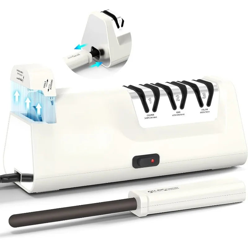 Professional Electric Knife Sharpeners with Diamond Abrasives and Precision Angle Guides, Multifunctional 4-Stage Slots and a hi