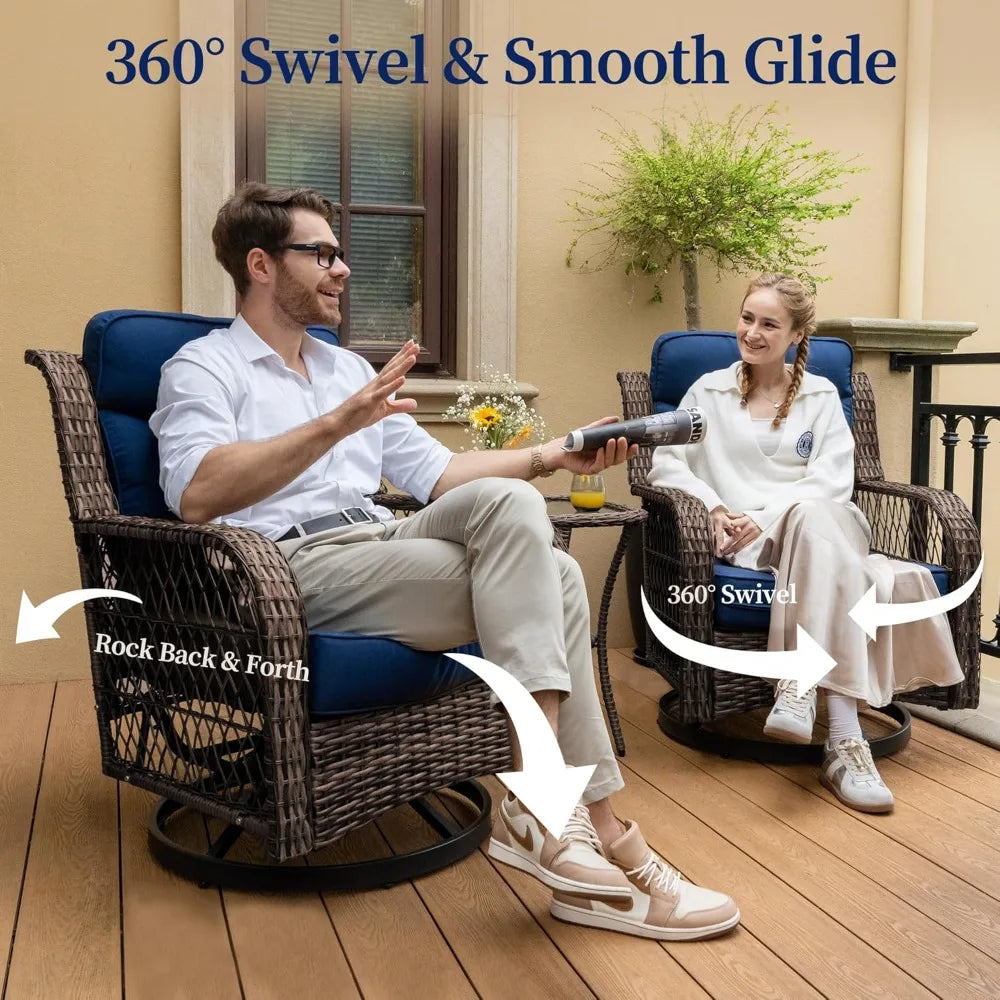 Outdoor 5 Piece Patio Swivel Chairs Set With Ottomans