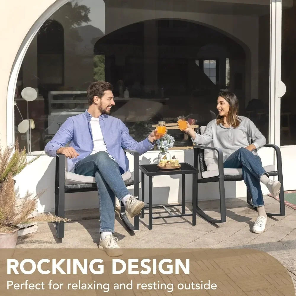 2 Piece Rocking Bistro Set Wicker Patio Outdoor Furniture
