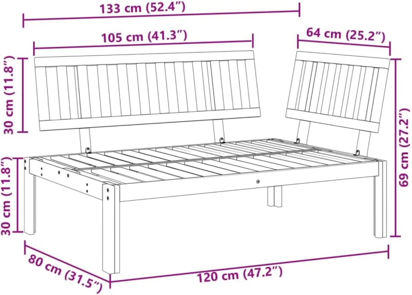 Patio Pallet Corner Sofa - Outdoor Garden/Patio/Terrace Seating - Solid Acacia Wood, Light Brown - 52.4"x36.2"x27.2"