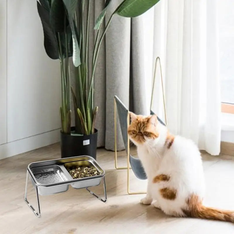 Elevated Cat Dog Bowl Stainless Steel Raised Cat Food Water Bowl Set With Anti Slip Stand For Indoor Cats Pets Feeding Supplies