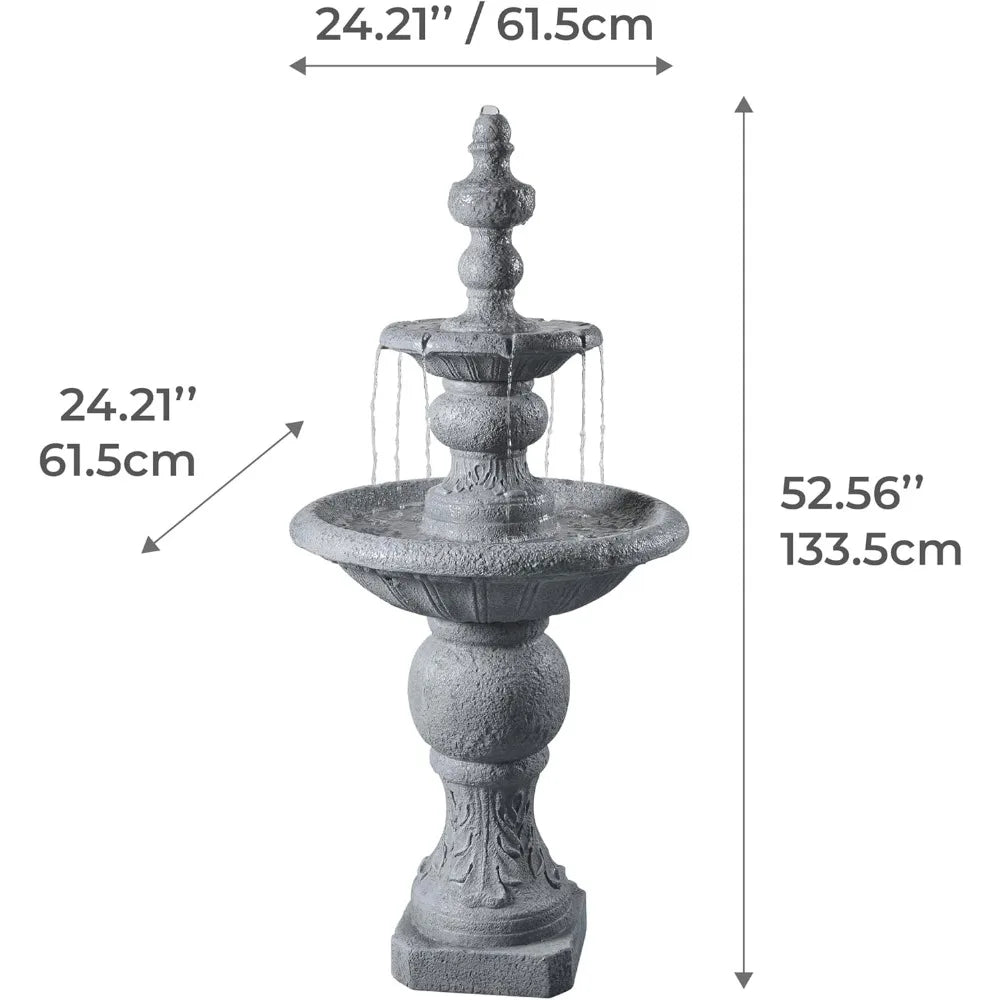 Two Tier Outdoor Water Fountain With Icy Stone Texture