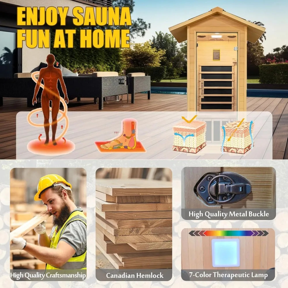 Outdoor Far Infrared Sauna 6 Carbon Panels Bluetooth LED