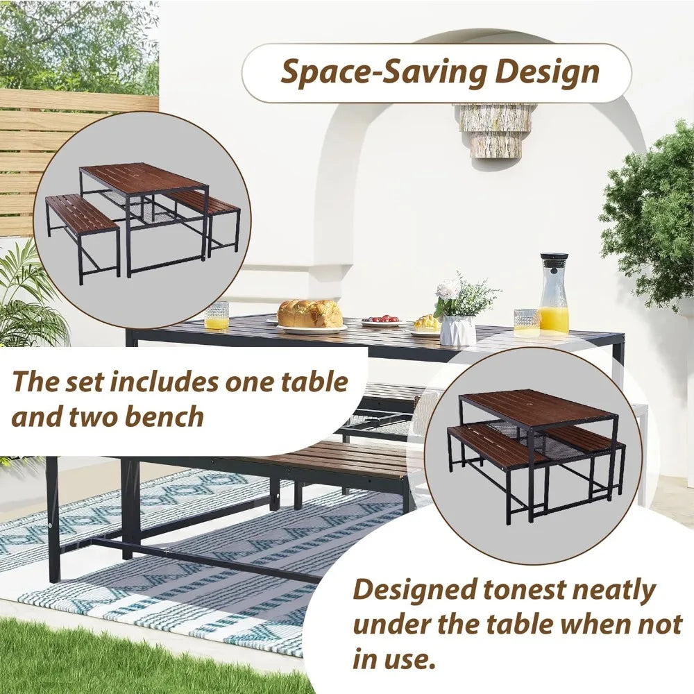 55 Inch Picnic Table And Bench Set With Umbrella Hole For 6