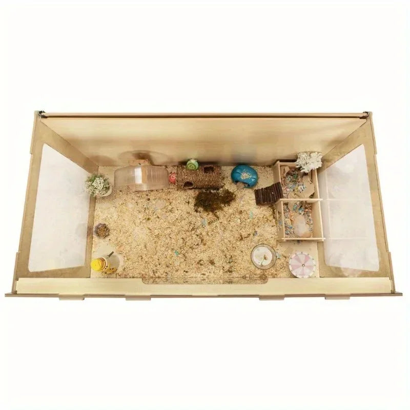 Large Wooden Hamster Cage,Habitat Shelter W/Acrylic Board,Flip Top