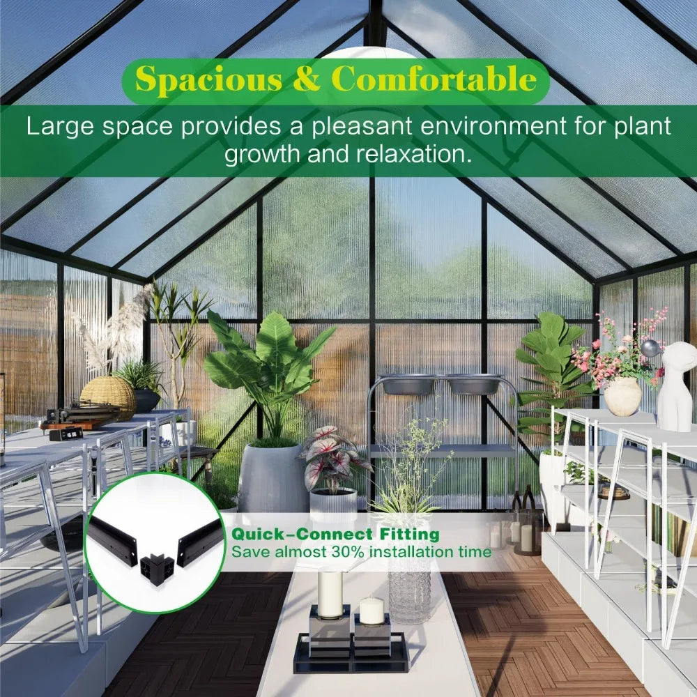 Outdoor Large Polycarbonate Aluminum Walk In Greenhouse