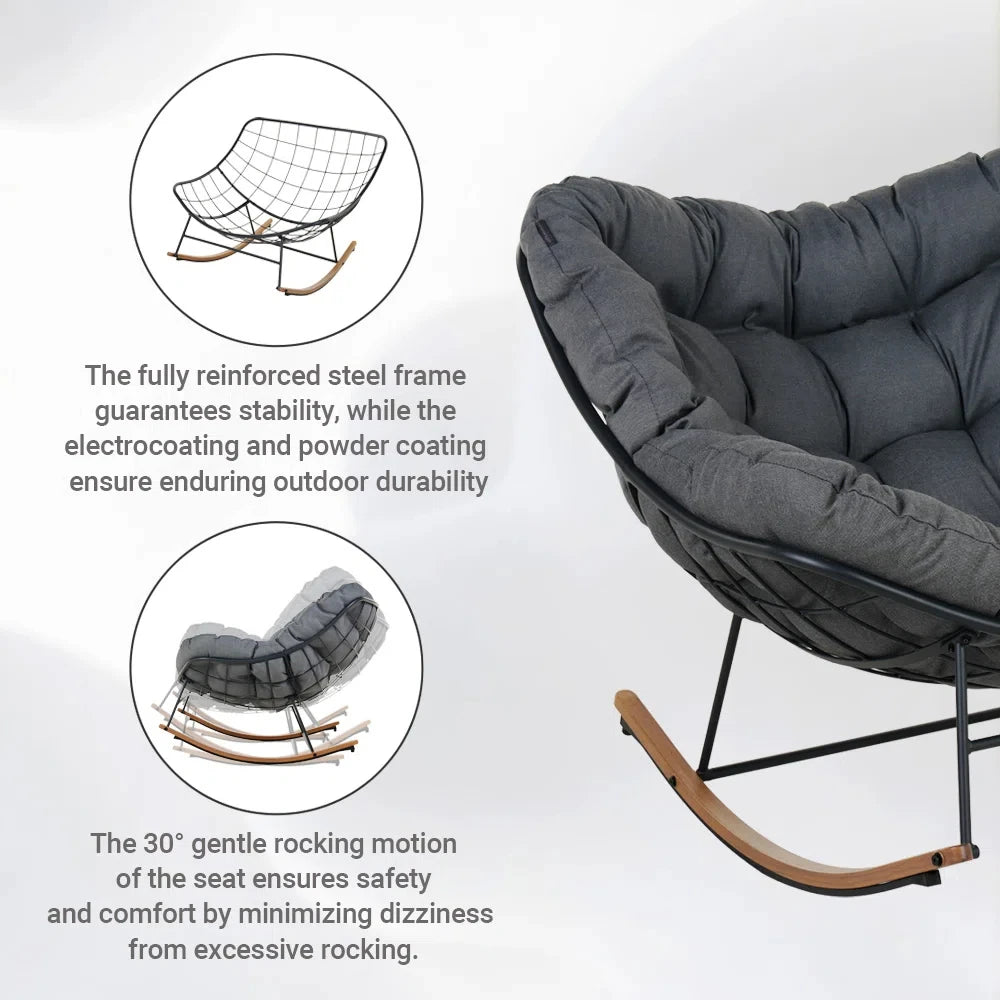 Oversized Papasan Rocking Chair With Cushion For Patio