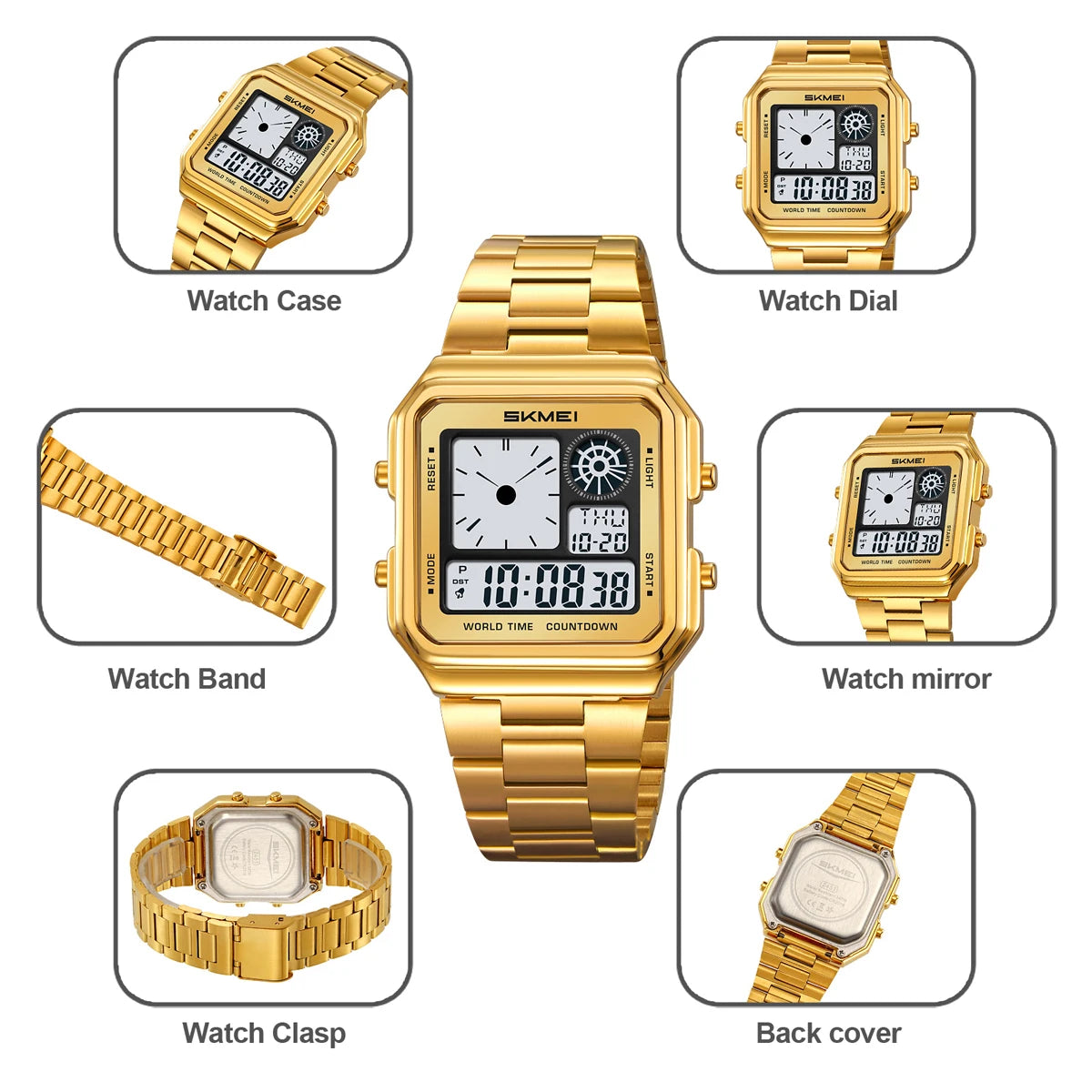 Skmei Digital Watch Waterproof Stainless Steel Band Unisex
