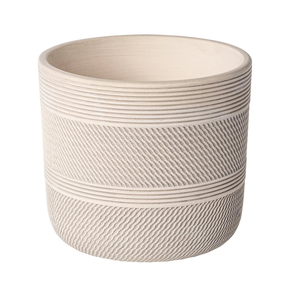 Round Ceramic Planter with Drainage Holes Sturdy Grooved Indoor Pot Succulents Flowers Houseplants Home Decor