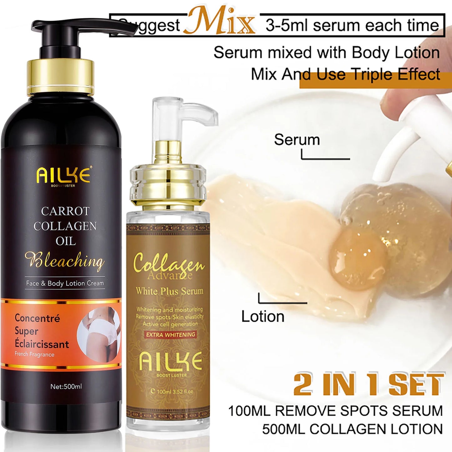 AILKE Collagen Whitening Set, Moisturizer, Hydration, Dark Spot Removal, Brightening Body Lotion, Armpit Whitening Cream