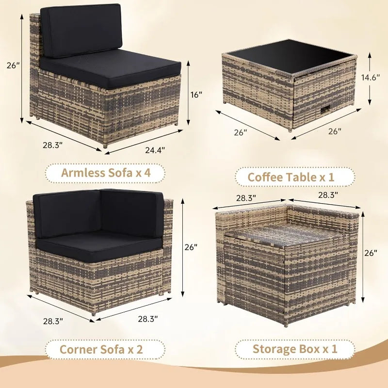 8 Piece Outdoor Wicker Patio Sectional Set With Glass Table