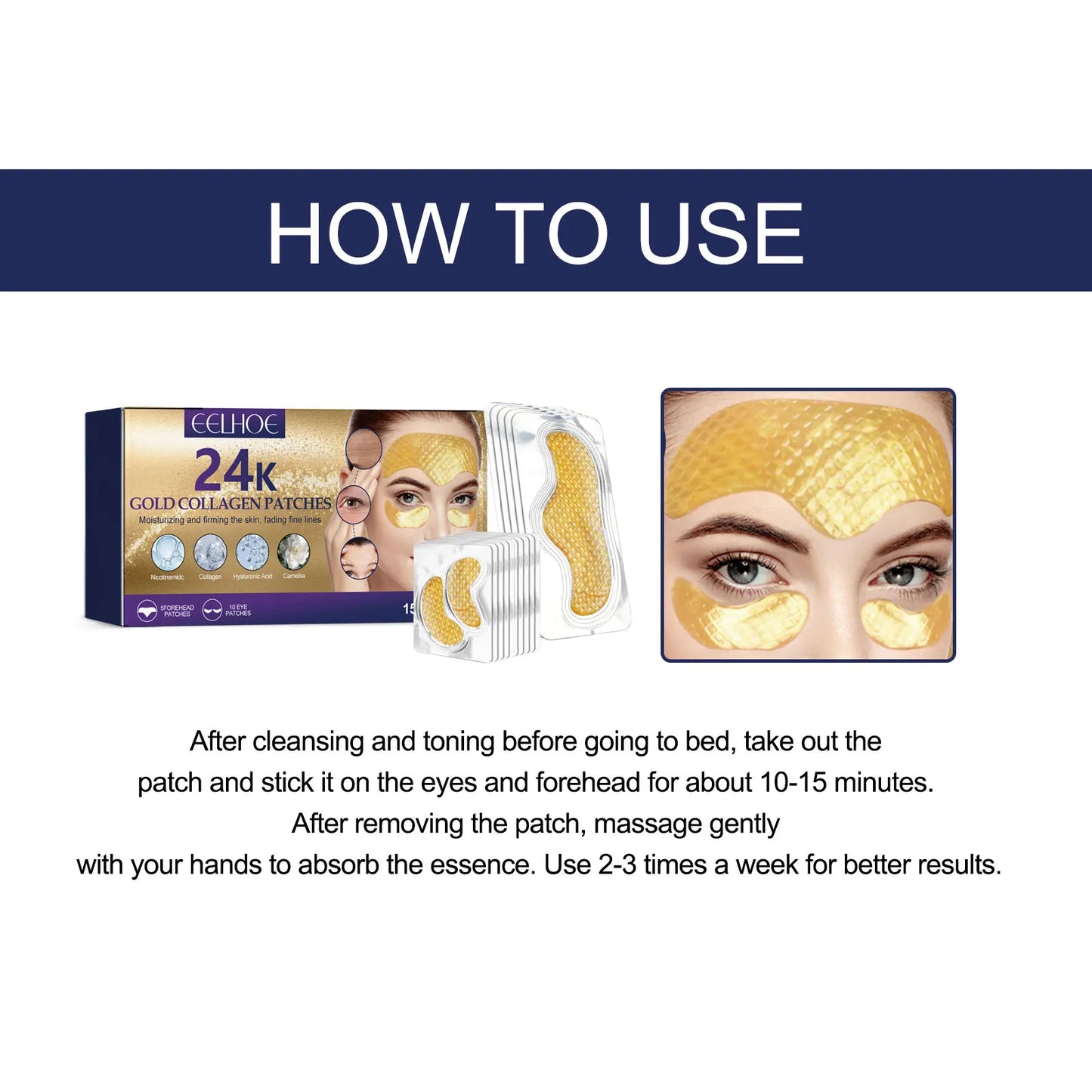 24k Gold Eye Mask Lifting Forehead Line Removal Eye Bag Firming Anti Aging Frown Treatment Smoothing Anti Wrinkle Forehead Patch