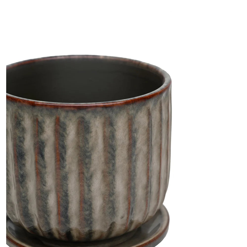 8 Inch Ceramic Planter With Saucer Indoor Outdoor Modern