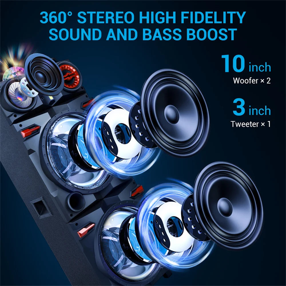9000W Portable Bluetooth Speaker Heavy Bass 10in Subwoofer