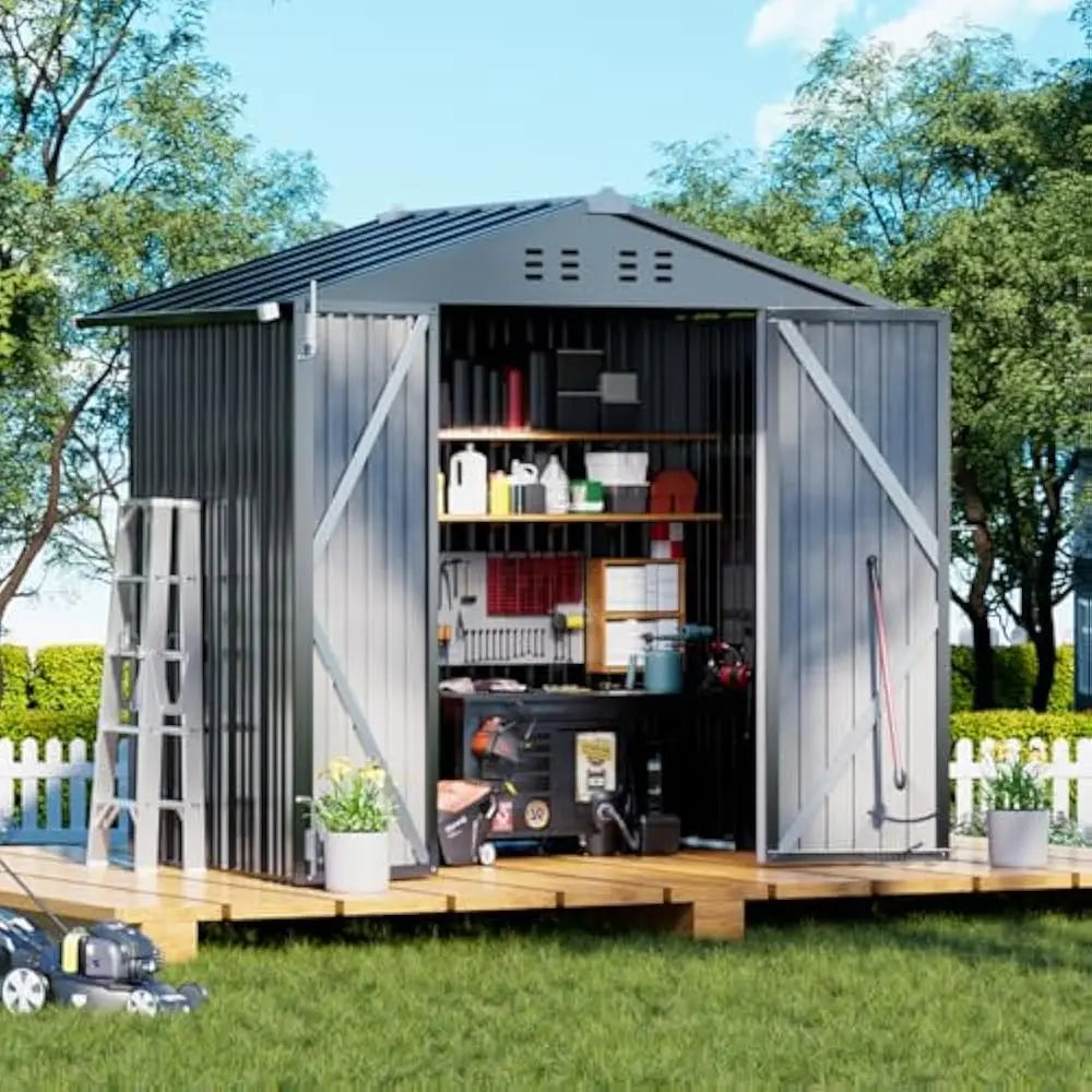 Metal Garden Shed 6x4 Outdoor Storage With Lockable Doors