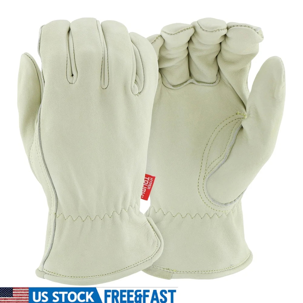 Premium Cowhide Leather Work Gloves Water Resistant Durable